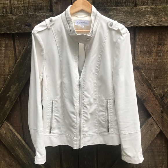 calvin klein white leather jacket